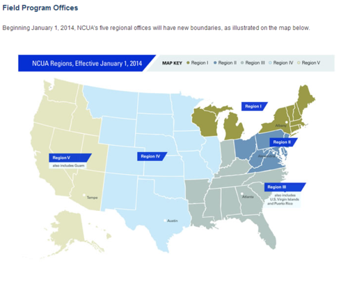 NCUA Map - Regional Offices - January 1, 2014